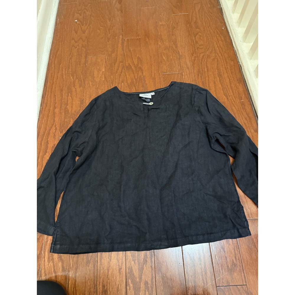 Vintage Hot Cotton by Marc Ware Black 100% Linen Long Sleeve Top Womens M